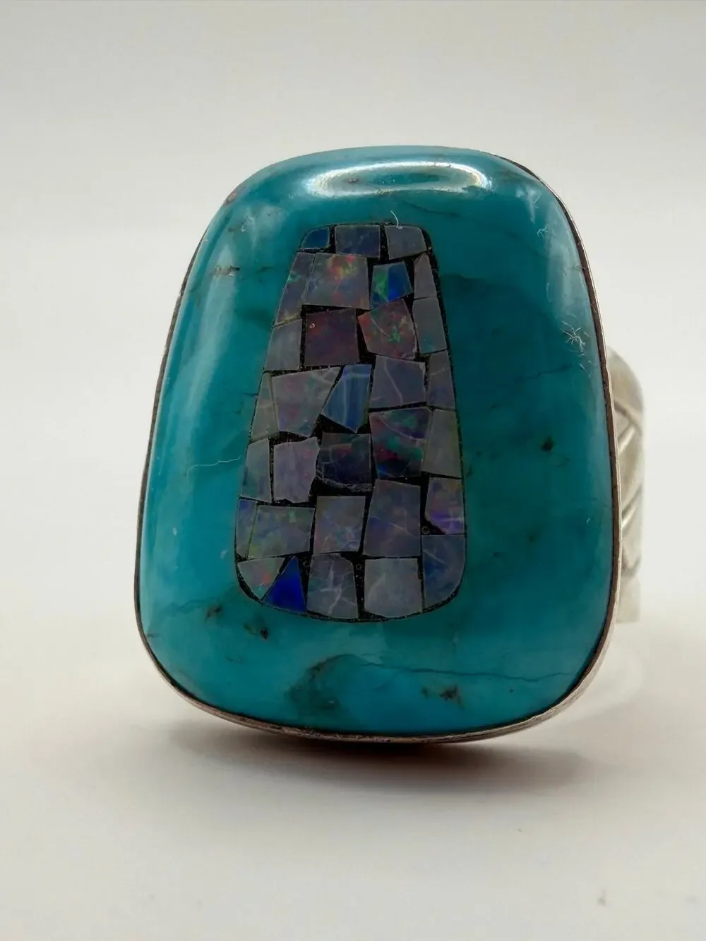 Jay King DTR Sterling SilverTurquoise Mosaic Opal Inlay Statement Ring Size 10